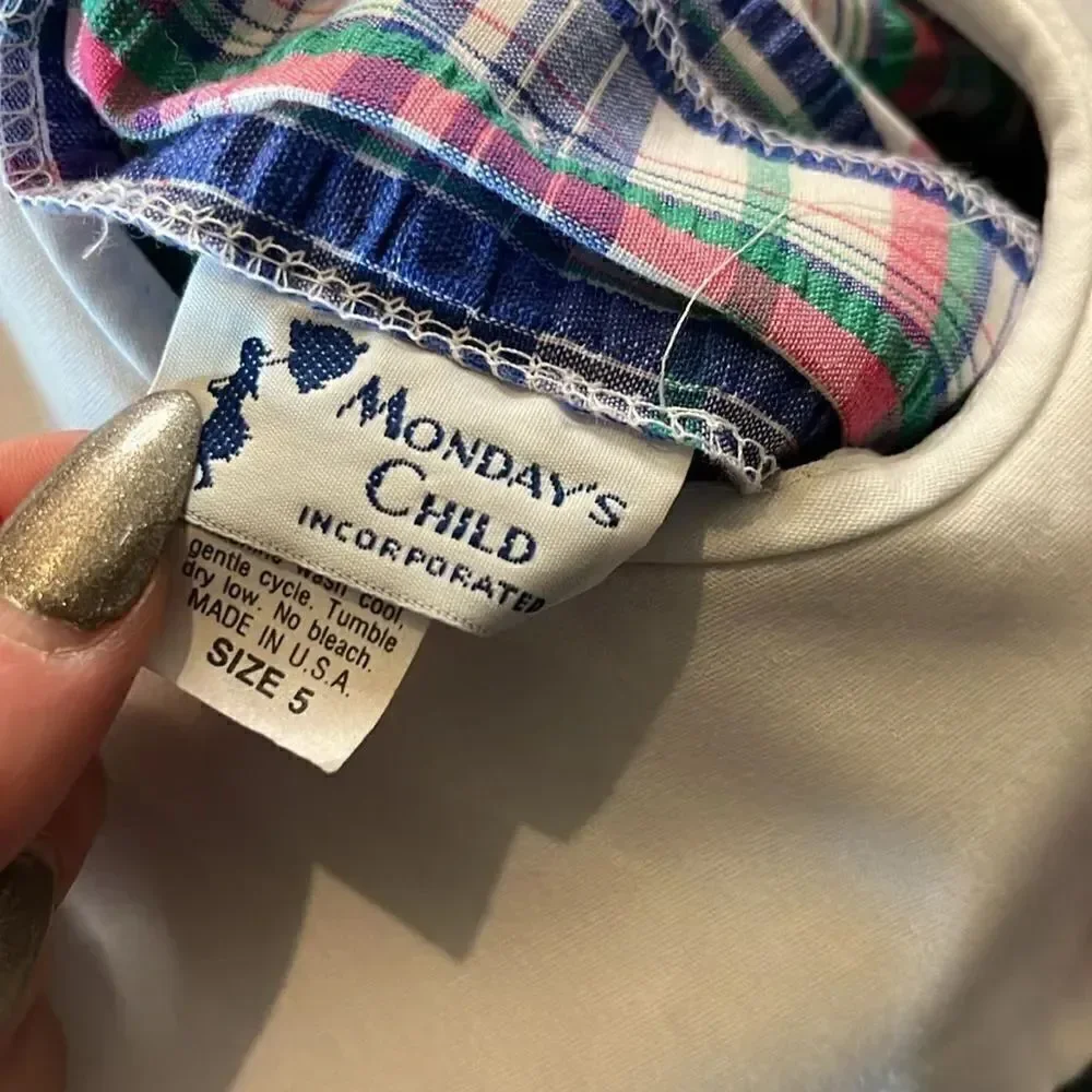Monday’s Child Blue/Green/Pink Plaid Collared Belted Dress, size 5